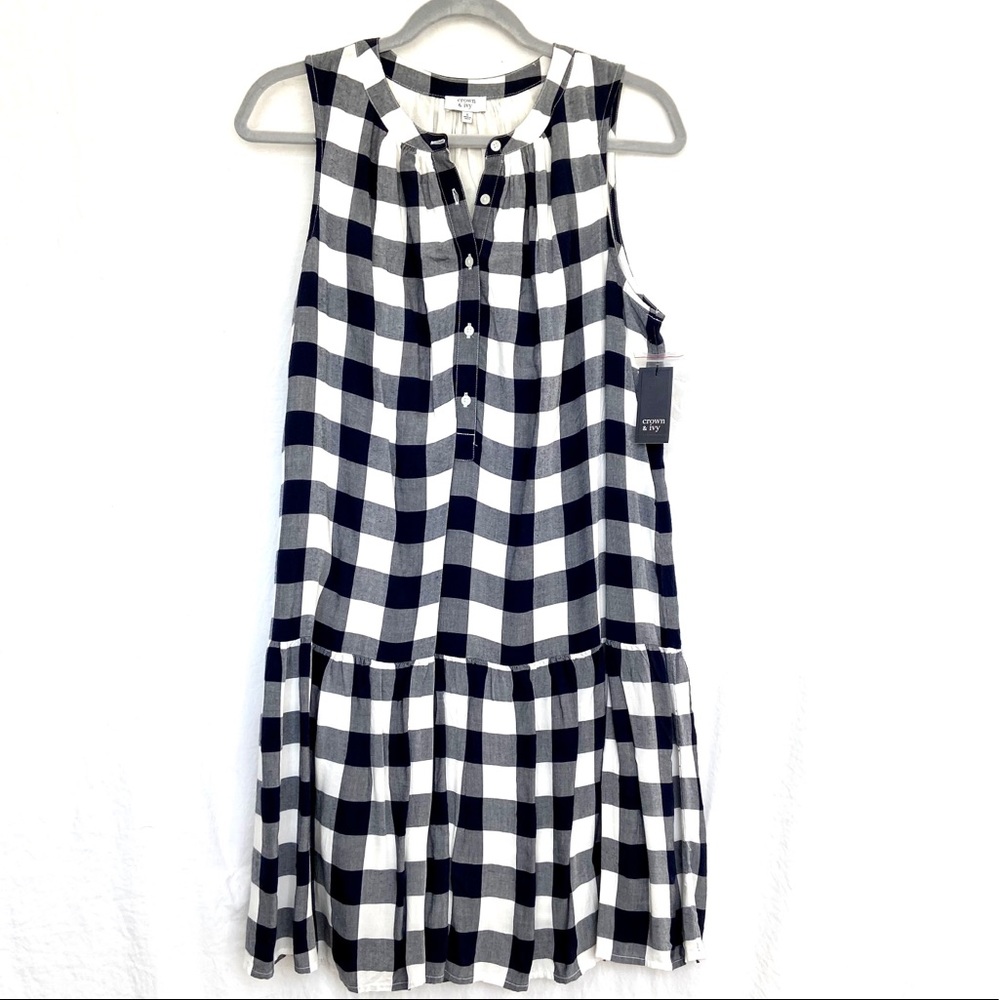 Navy and White Checkered Sleeveless Dress